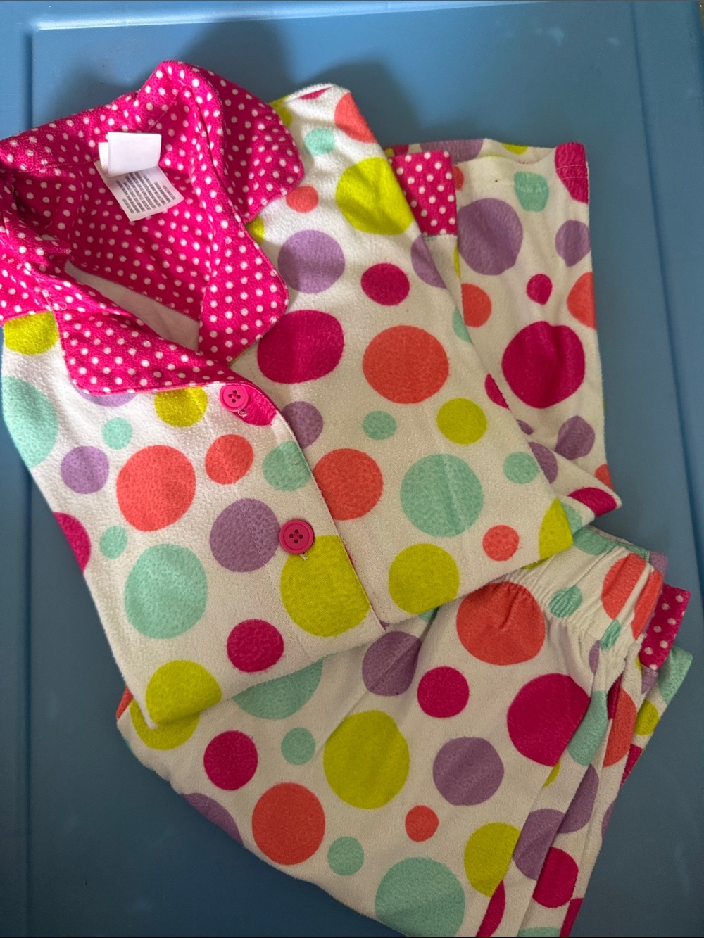 Kids Polka Dot Fleece Pajama Set - Bright Pink & Multi